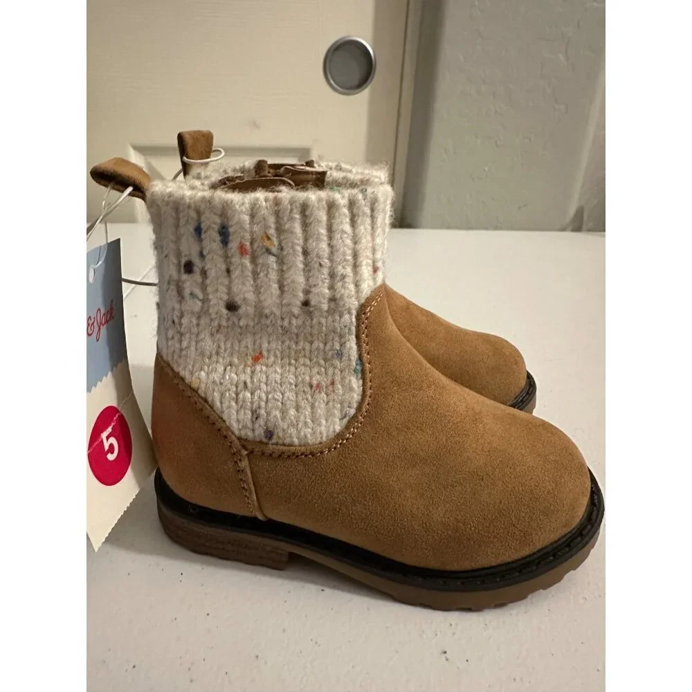 Cat & Jack Toddler Girl’s Emmaline Zipper Boots Cognac size 5 NWT
